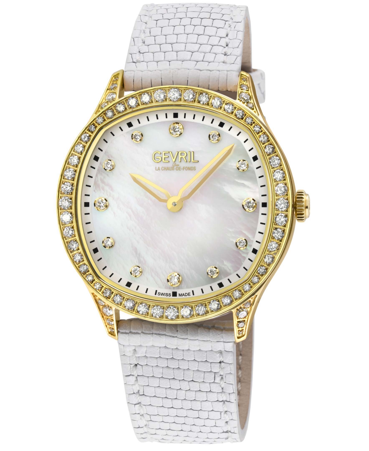 Gevril Women's Morcote Swiss Quartz White Leather Watch 36mm