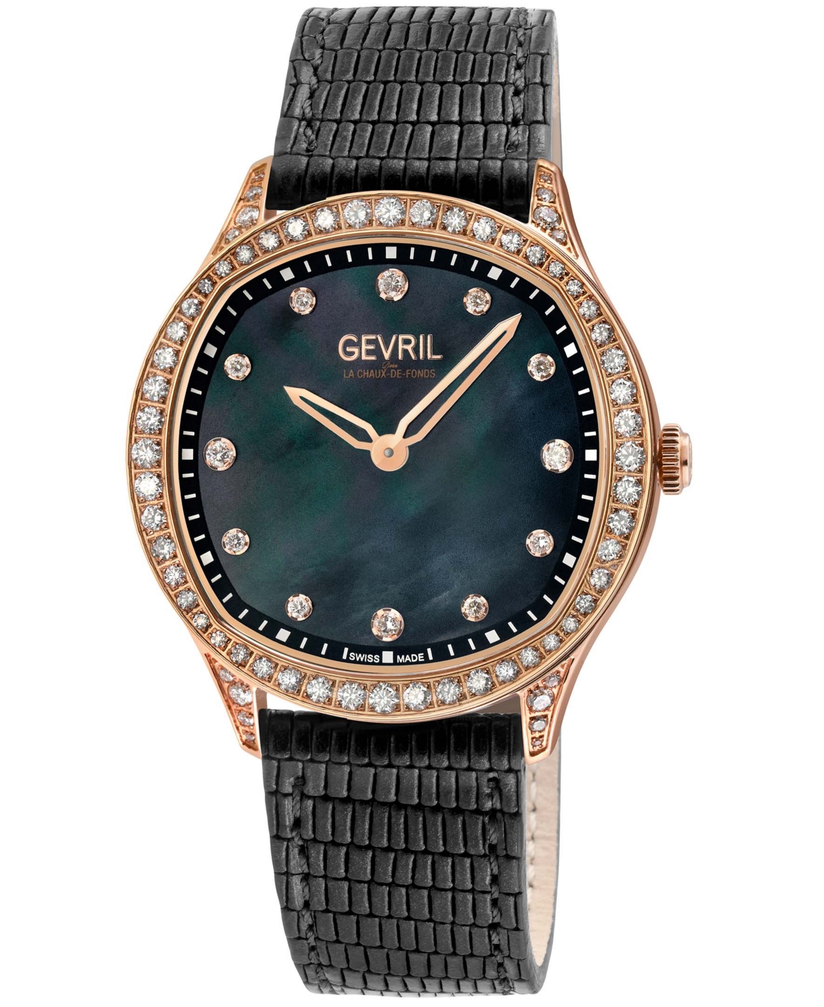Gevril Women's Morcote Swiss Quartz Black Leather Watch 36mm