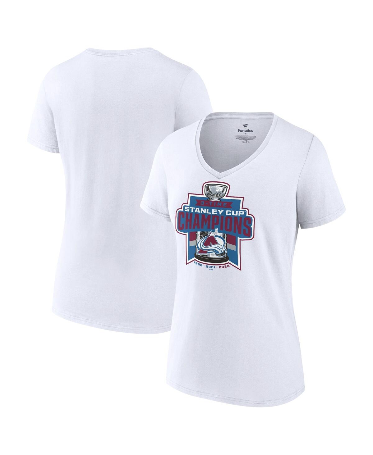 Shop Fanatics Women's  White Colorado Avalanche 3-time Stanley Cup Champions V-neck T-shirt