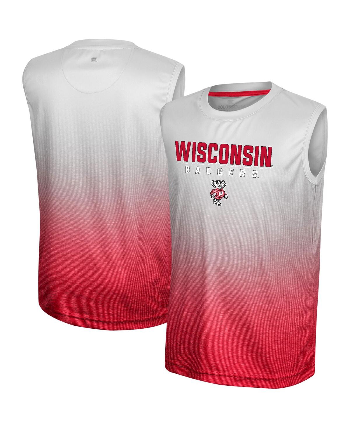 Colosseum Kids' Big Boys  White, Red Wisconsin Badgers Max Tank Top In White,red