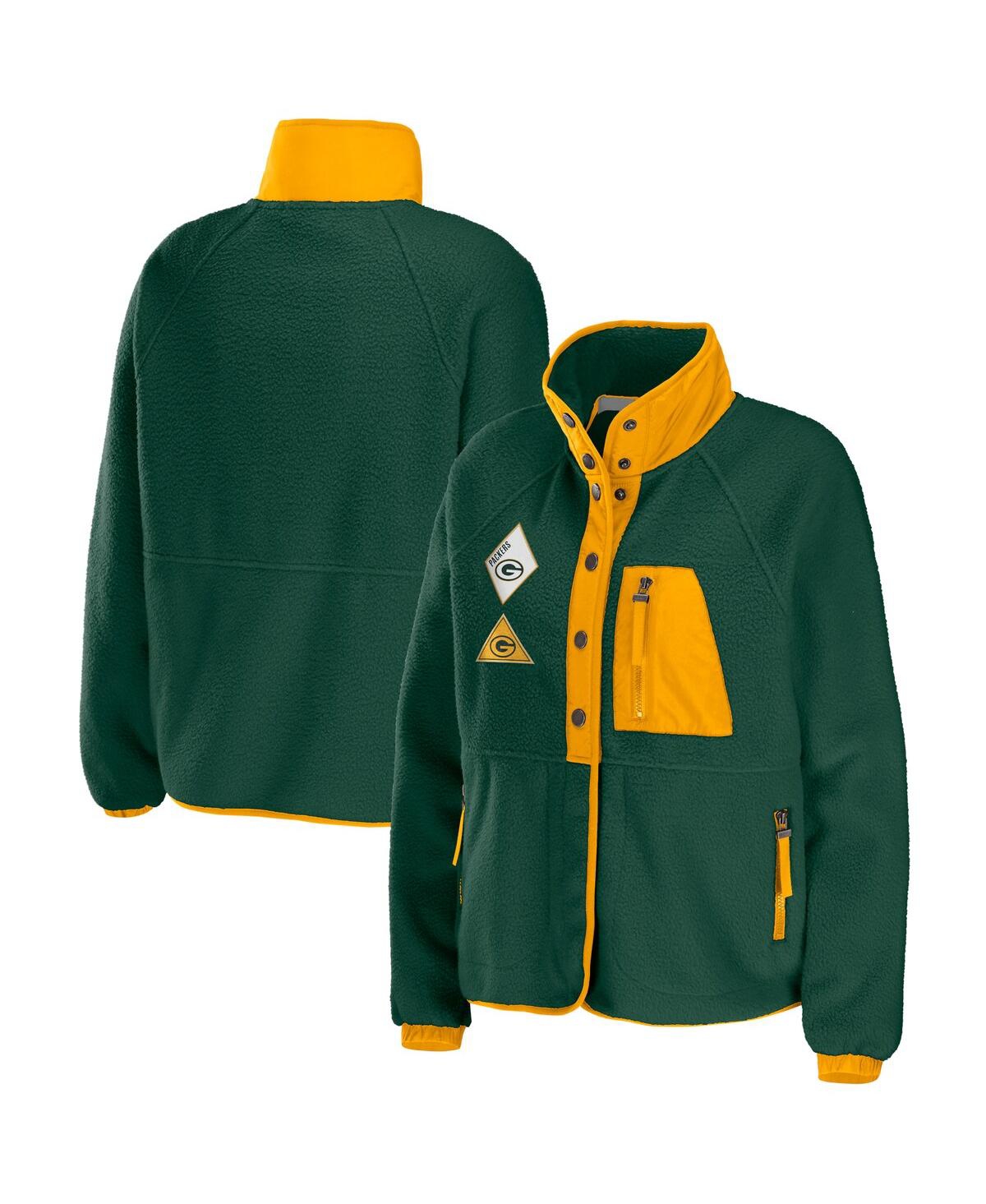 Shop Wear By Erin Andrews Women's  Green Green Bay Packers Polar Fleece Raglan Full-snap Jacket