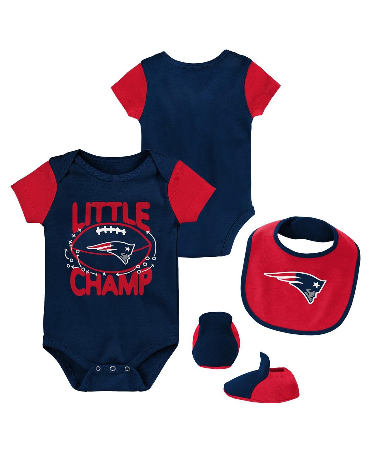 Outerstuff Newborn And Infant Boys And Girls Navy, Red New England Patriots Little Champ Three-piece Bodysuit B In Navy,red