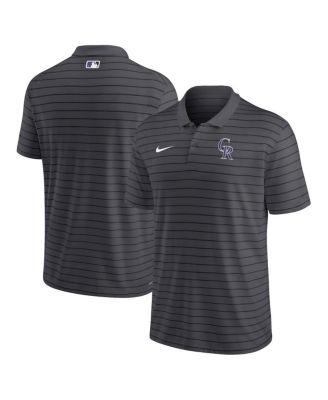 Men's Charcoal Colorado Rockies Authentic Collection Victory Striped Performance Polo Shirt
