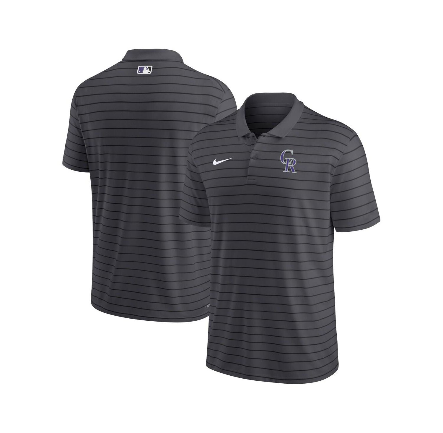 Men's Charcoal Colorado Rockies Authentic Collection Victory Striped Performance Polo Shirt