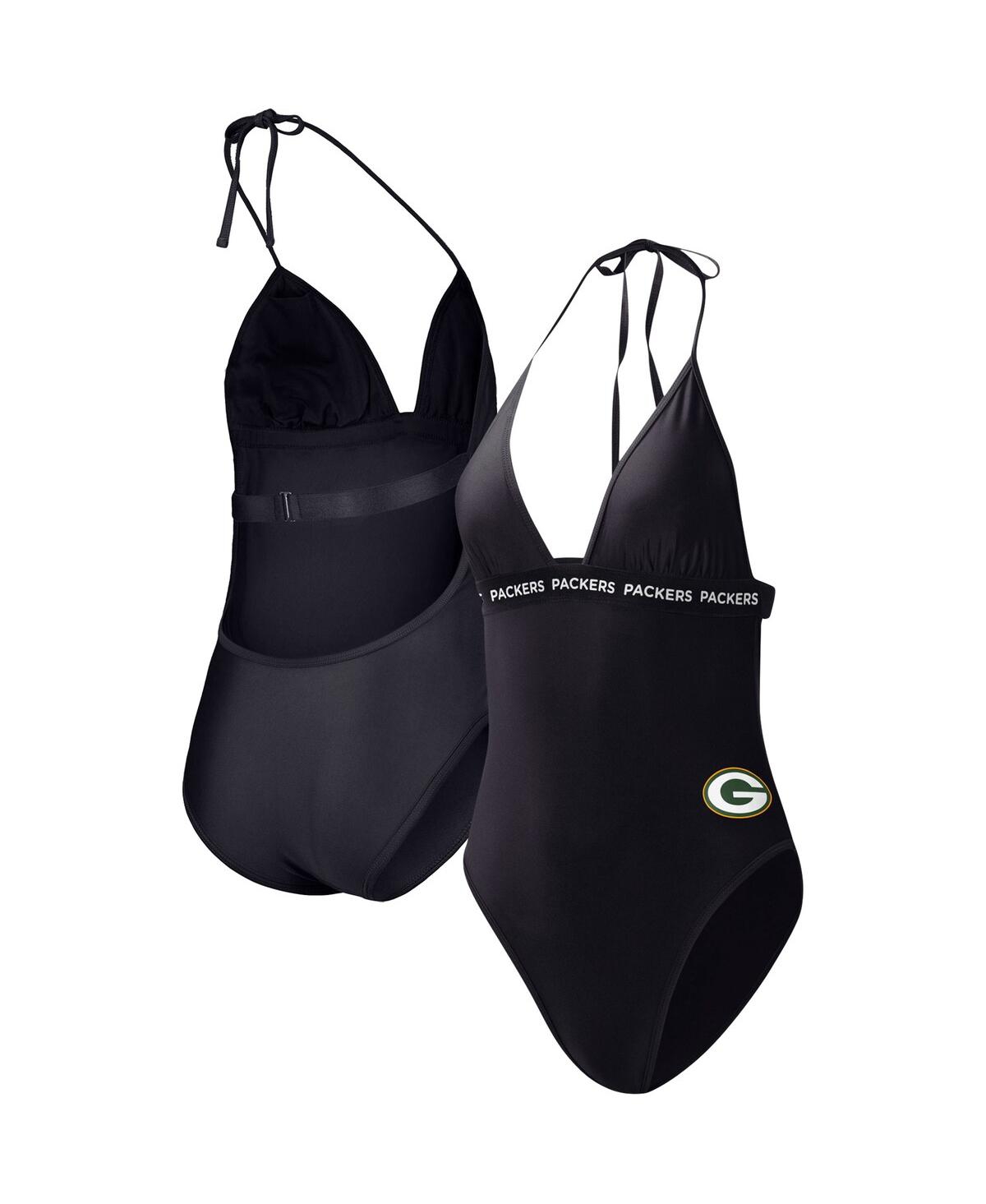 Shop G-iii 4her By Carl Banks Women's  Black Green Bay Packers Full Count One-piece Swimsuit