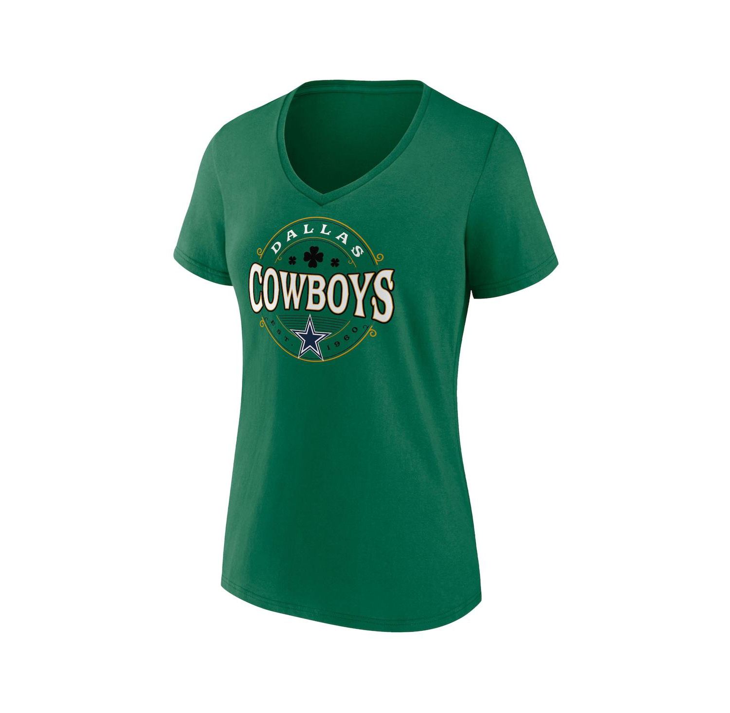 Women's Green Dallas Cowboys Lucky Celtic V-Neck T-shirt