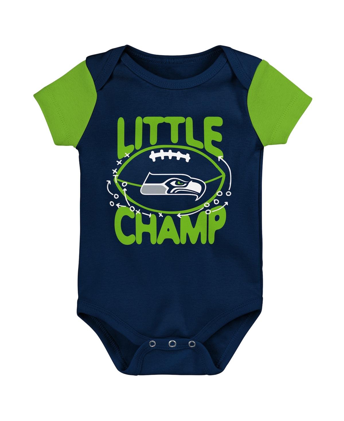 Shop Outerstuff Newborn And Infant Boys And Girls College Navy, Neon Green Seattle Seahawks Little Champ Three-piece In College Navy,neon