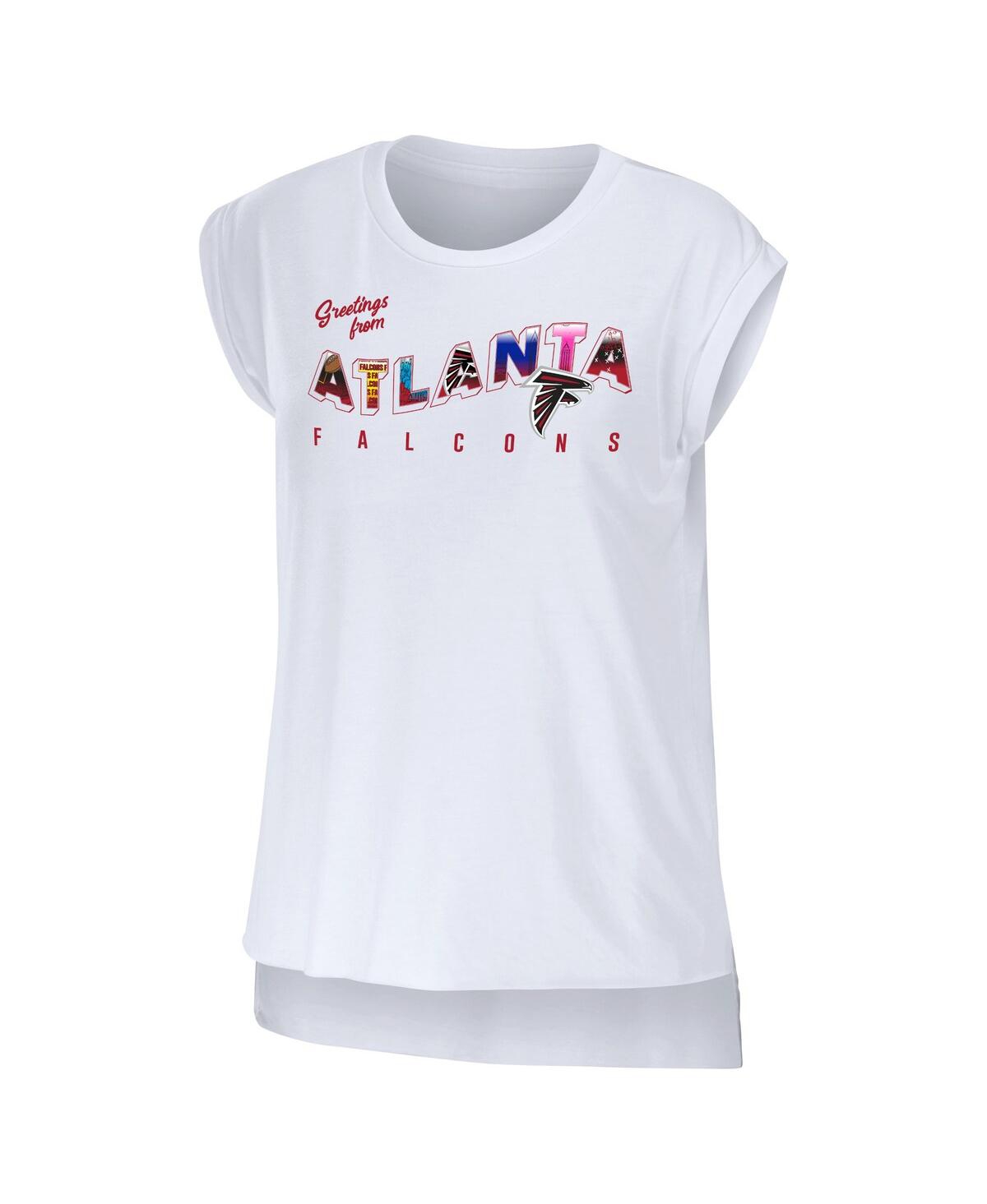 Shop Wear By Erin Andrews Women's  White Atlanta Falcons Greetings From Muscle T-shirt
