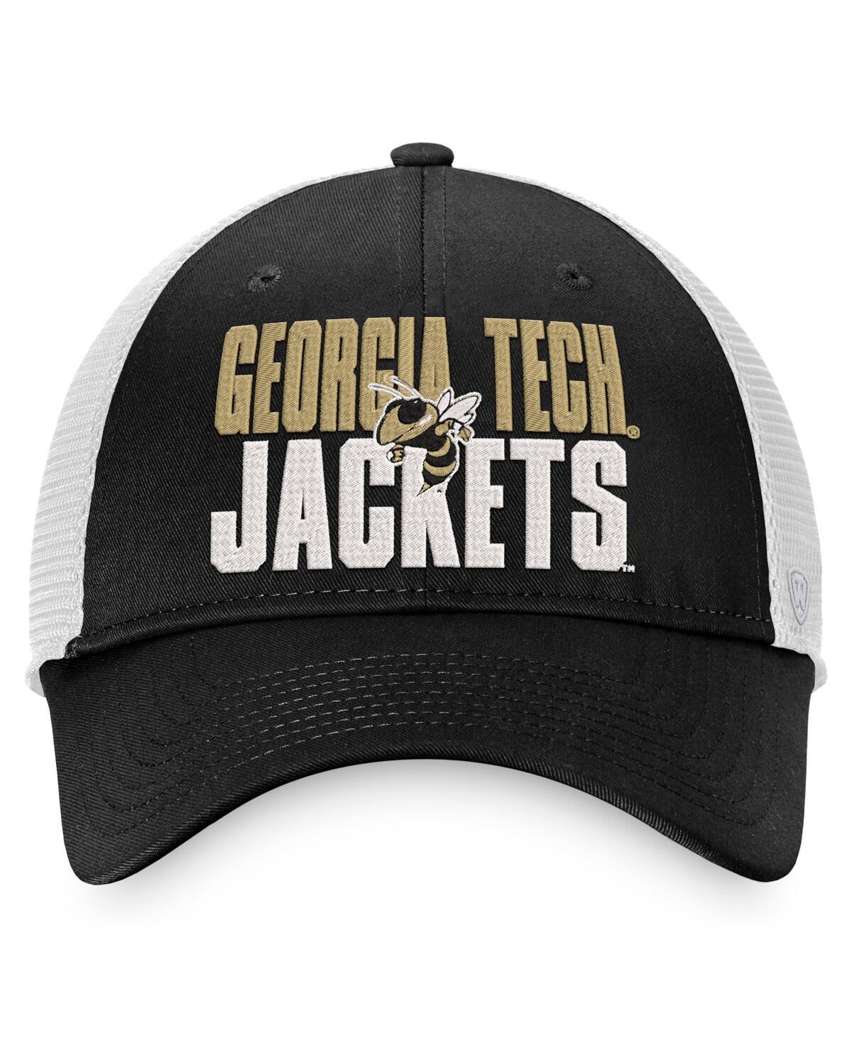 Shop Top Of The World Men's  Black, White Georgia Tech Yellow Jackets Stockpile Trucker Snapback Hat In Black,white