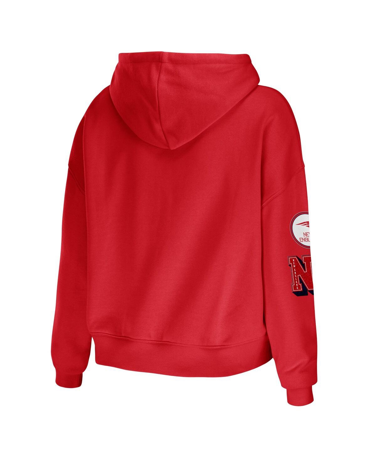 Shop Wear By Erin Andrews Women's  Red New England Patriots Plus Size Modest Cropped Pullover Hoodie
