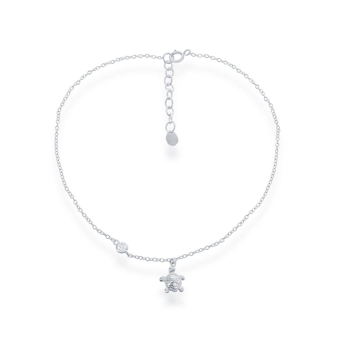 Simona Sterling Silver Turtle Charm with Single Cz Anklet
