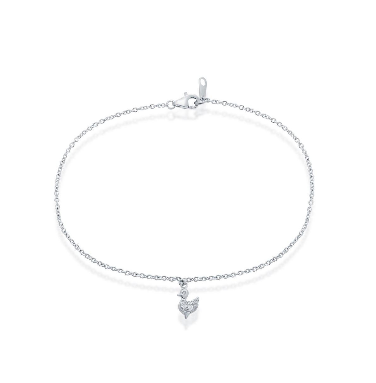 Simona Sterling Silver Anklet W/ Hanging Cz Duck