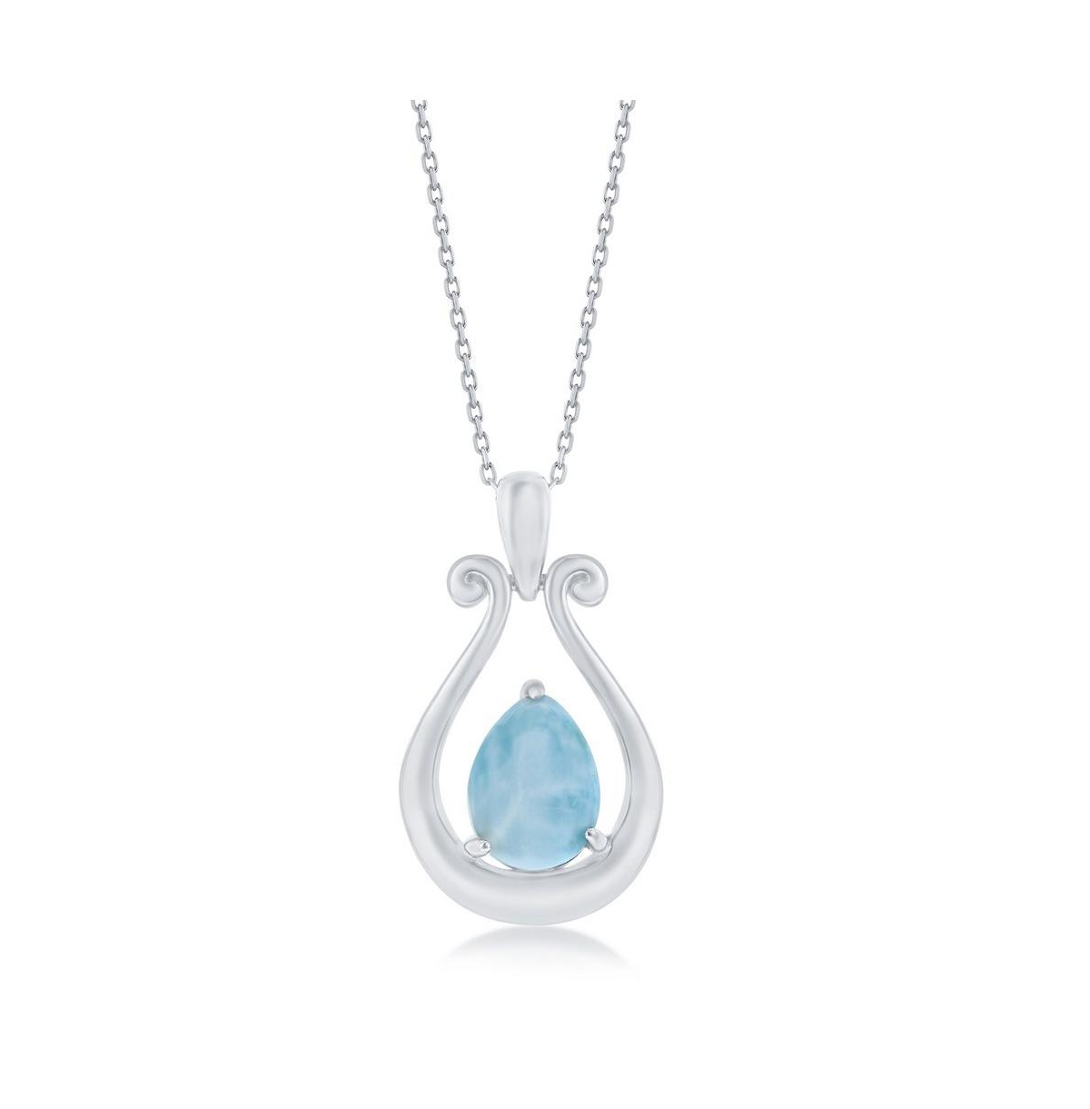 Sterling Silver Open Pearshaped with Larimar Necklace - Blue