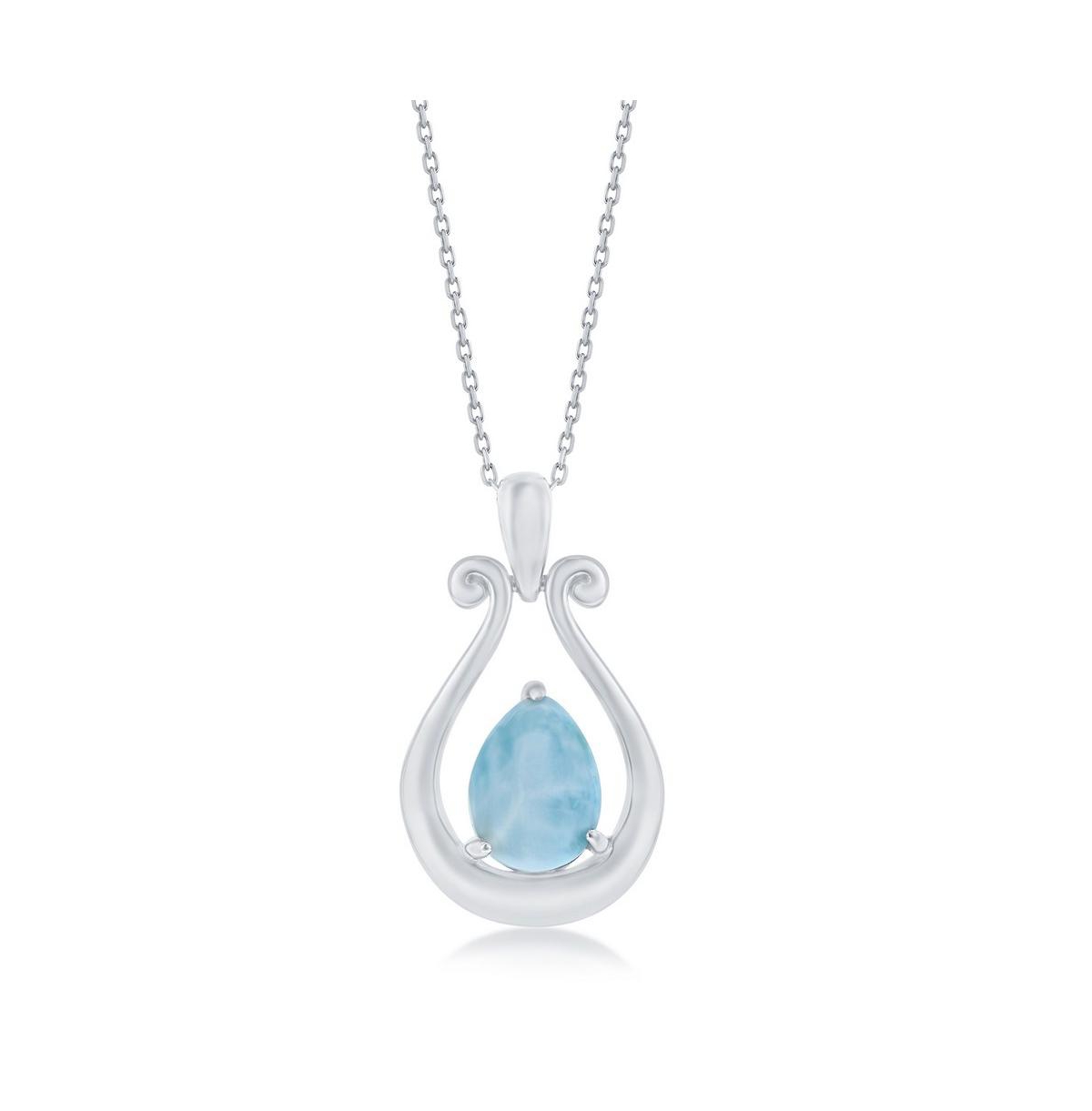 Sterling Silver Open Pearshaped with Larimar Necklace - Blue
