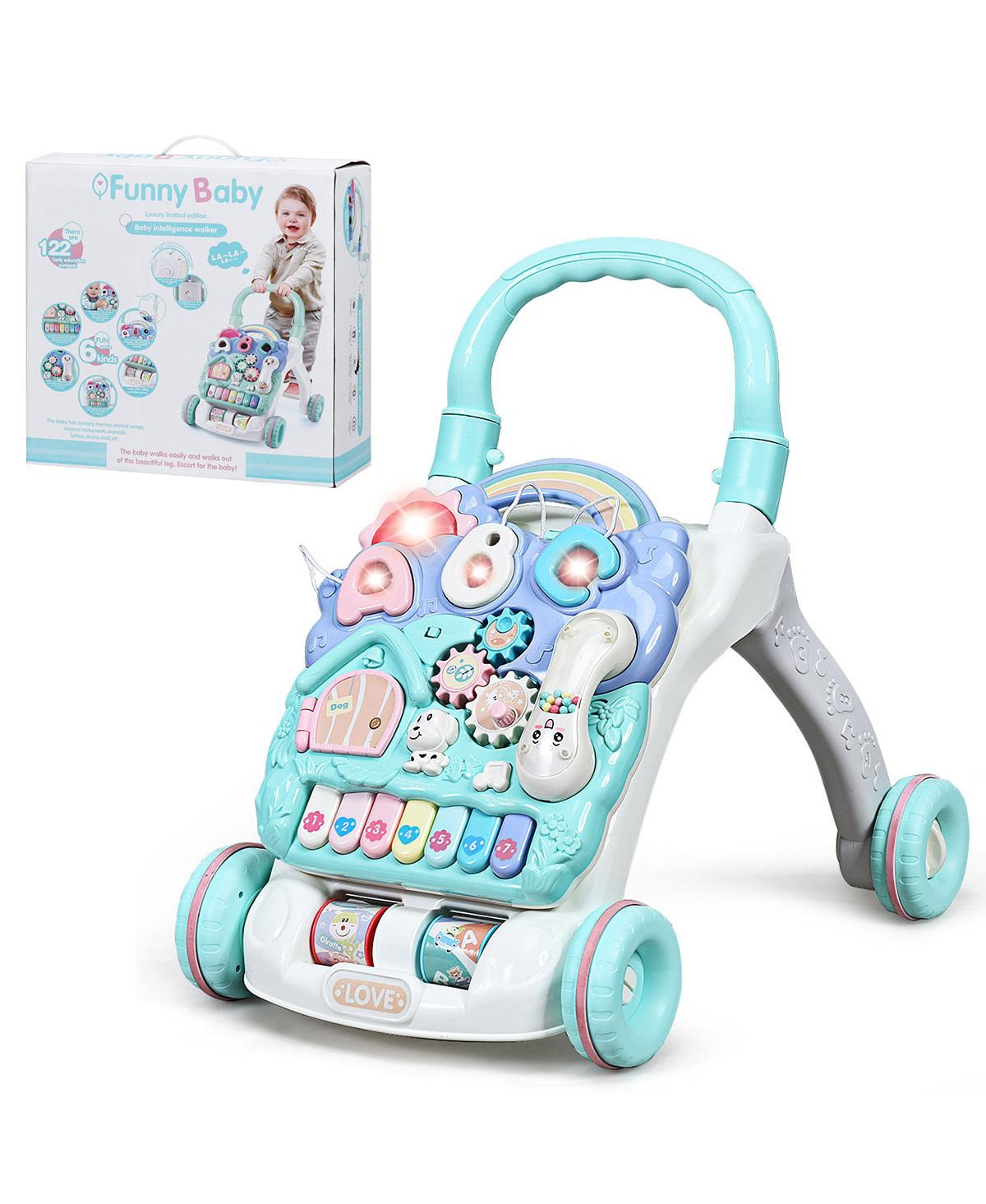Costway Baby Sit-to-stand Learning Walker Toddler Activity Center Musical Toy W/ Lights In Blue