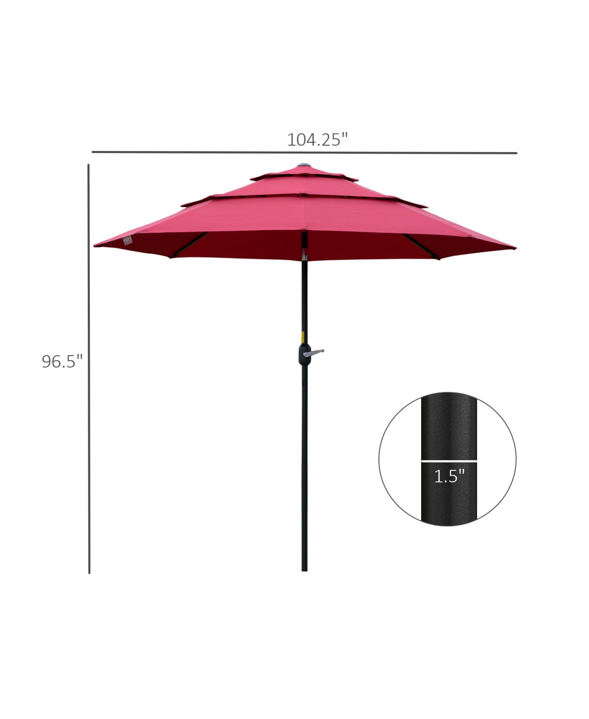 Outsunny 3-Tier Patio Umbrella, Outdoor Market Umbrella with Crank and Push Button Tilt for Deck, Backyard and Lawn,- Red
