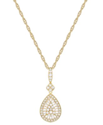 Diamond Round & Baguette Teardrop Cluster 18" Pendant Necklace (1/2 ct. t.w.)