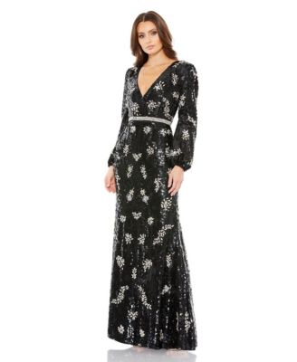 Women's Embellished Wrap Over Bishop Sleeve Gown - Macy's