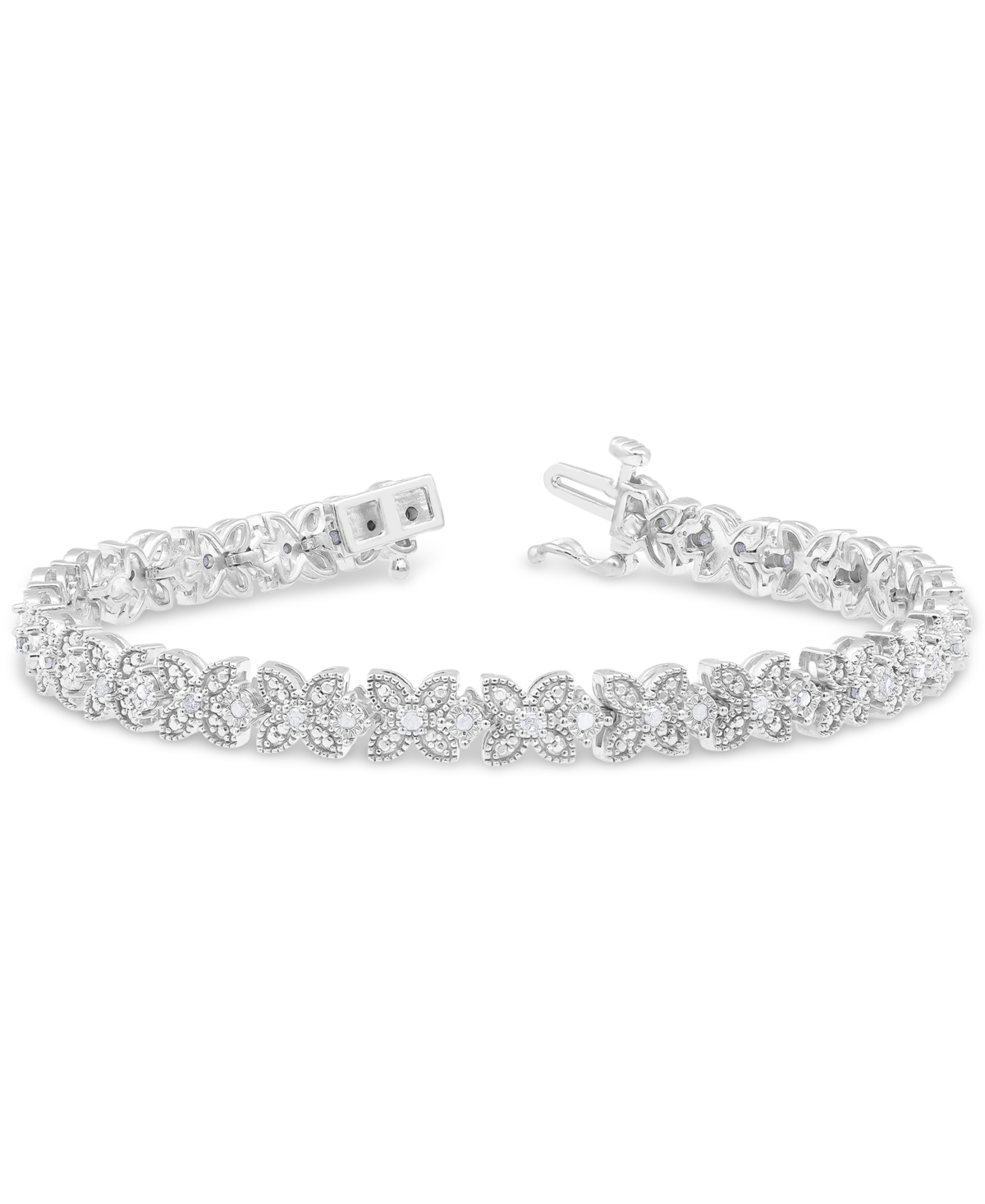 Macy's Diamond Flower Link Bracelet (1/2 Ct. T.w.) In Sterling Silver