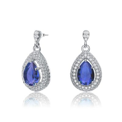Sterling Silver White Gold Plated Cubic Zirconia Pear Drop Earrings
