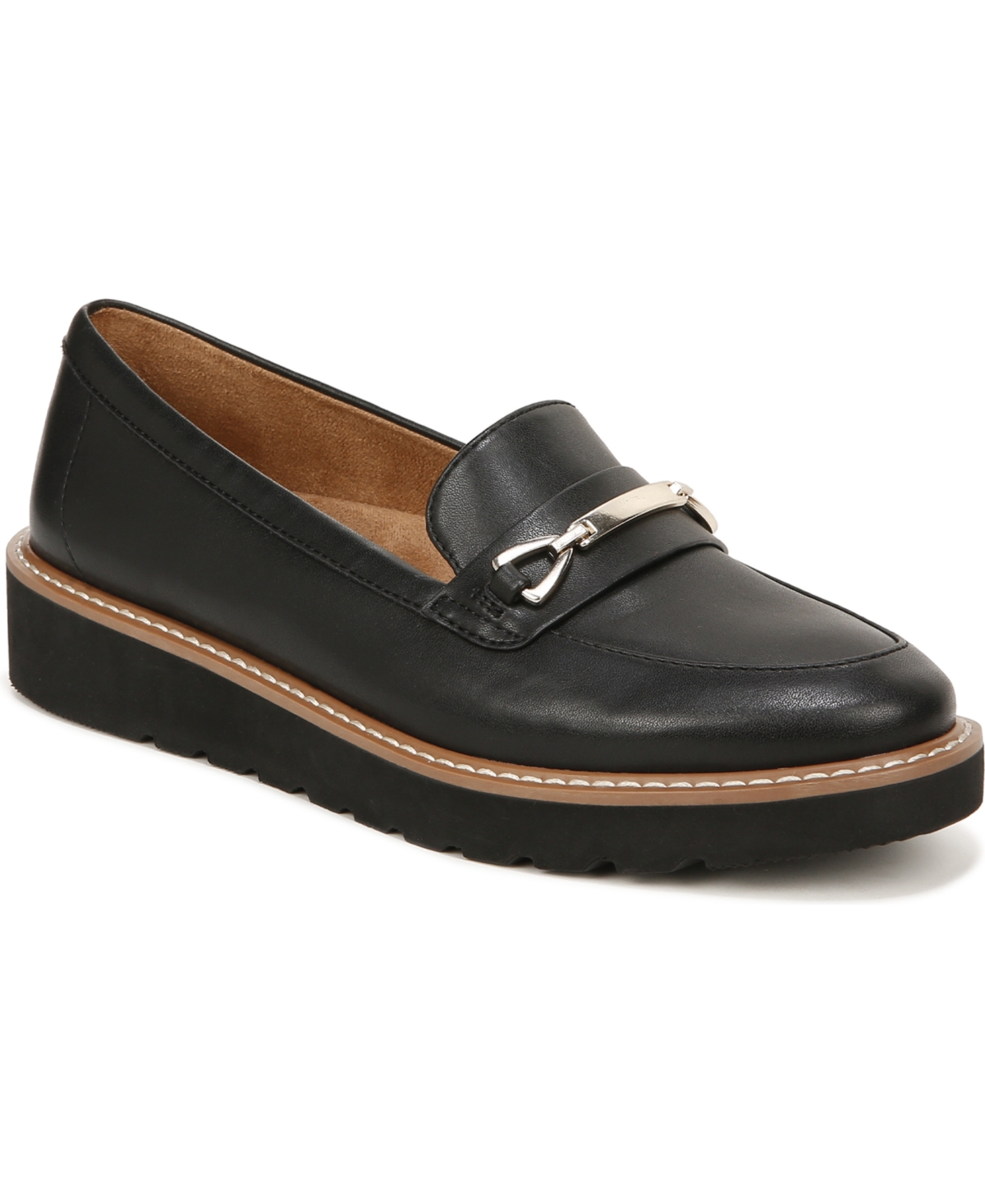 Shop Naturalizer Elin Lug Sole Loafers In Black Smooth Faux Leather