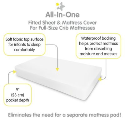 All-in-One Fitted Sheet & Waterproof Cover for 52" x 28" Crib Mattress (2-Pack)