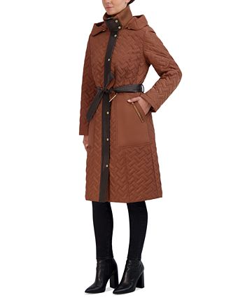 Cole haan belted faux fur hood coat outlet