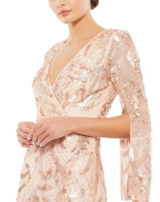 Women's Sequin Wrap Long Sleeve Gown