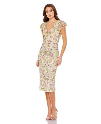 【Mac Duggal】Boucle Cap Sleeve Button Up Dress 関税送料込 Mac Duggal Beaded Shoulder Deep V-Neck Cap Sleeve Thigh High