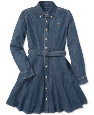 Big Girls Belted Denim Cotton Shirtdress