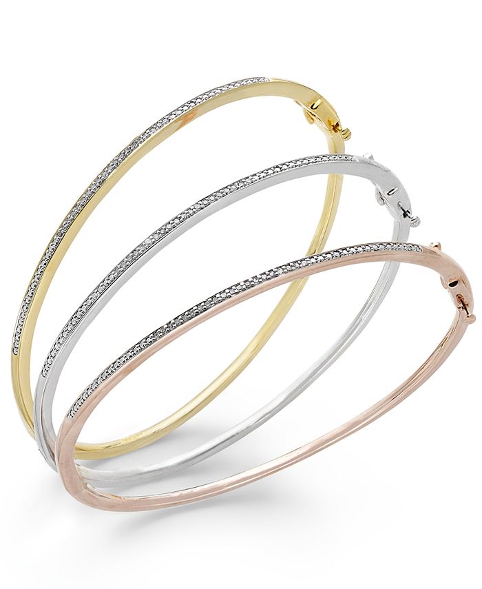 Macy's - Diamond Bangle Bracelet Trio in 14k Gold over Sterling Silver and Sterling Silver (1/4 ct. t.w.)