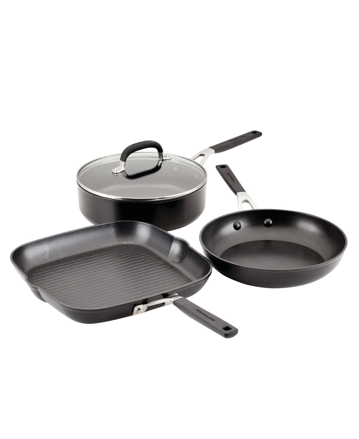 Kitchenaid Hard Anodized Nonstick 4-piece Cookware Pots And Pans Set In Onyx Black