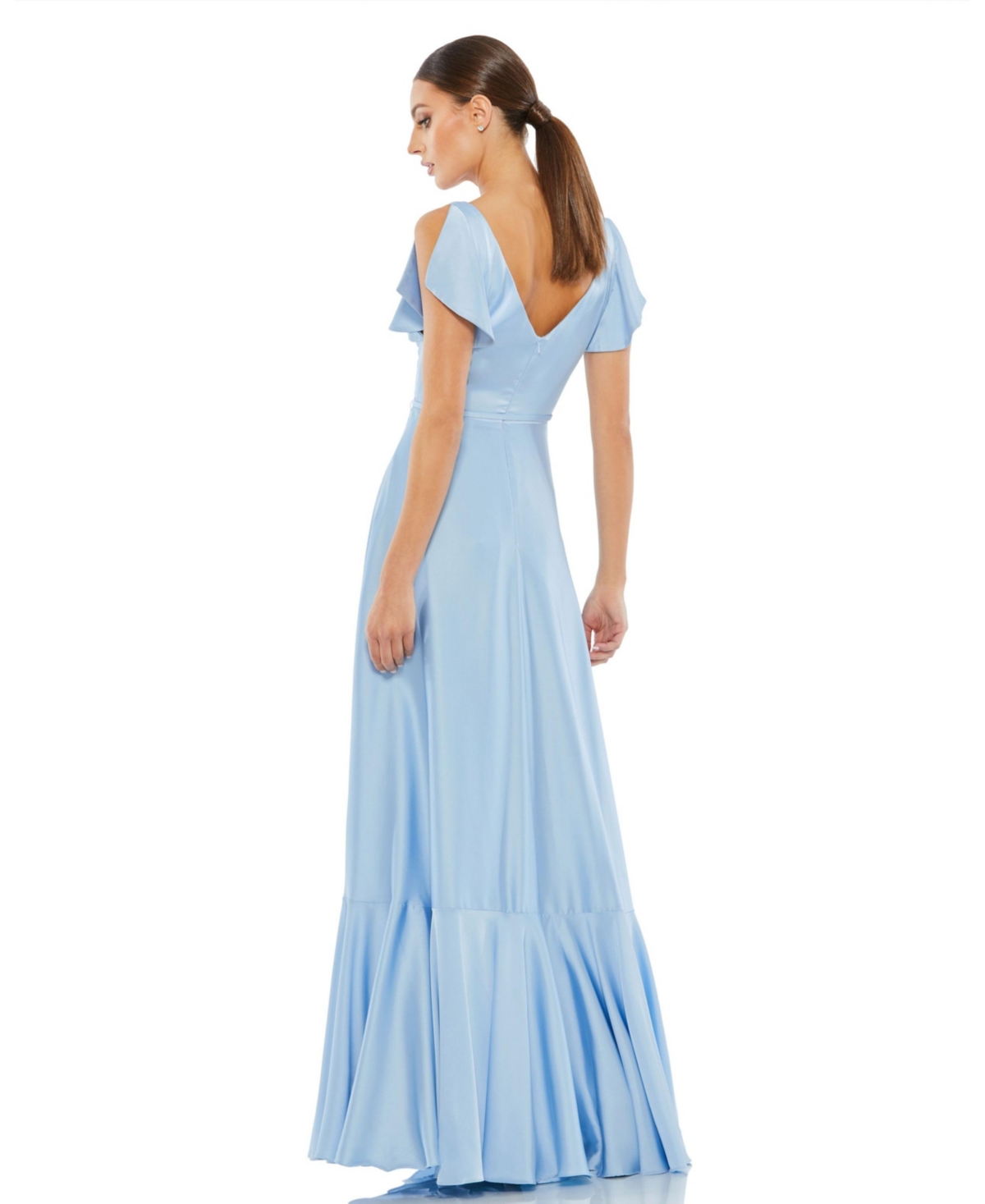 Women's Ieena Flounce Short Sleeve Satin A Line Gown