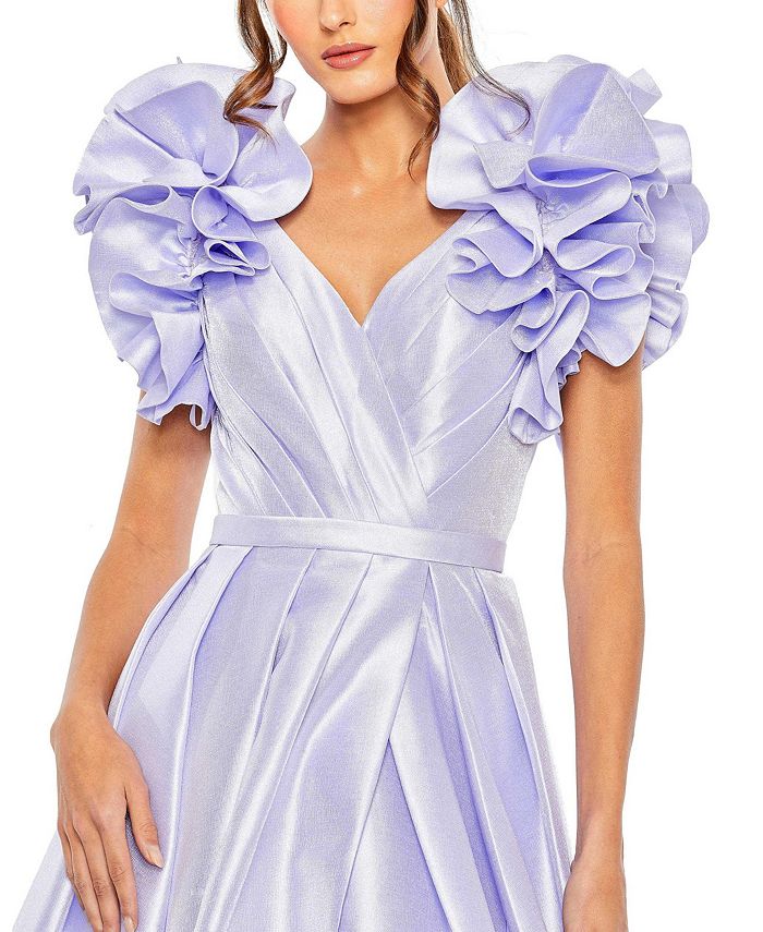 MAC DUGGAL Women's Flutter Sleeve V Neck Front Slit Ball Gown - Macy's