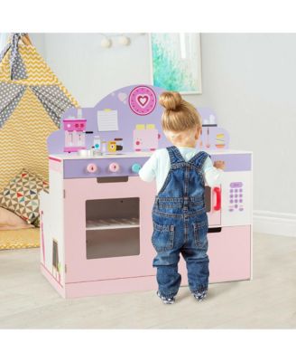 2 in 1 Kids Play Kitchen & Cafe Restaurant Wooden Pretend Cooking Playset Toy