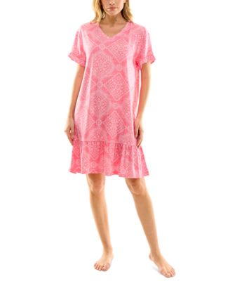 Roudelain - Women's Printed Short-Sleeve Ruffled Sleepshirt