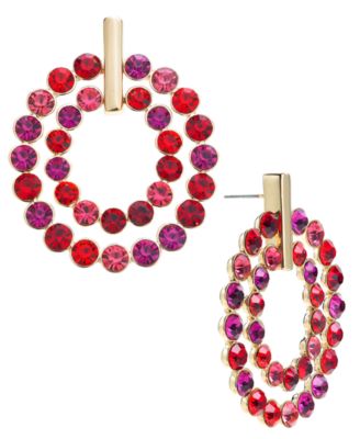 I.N.C. International Concepts - Gold-Tone Crystal Double-Row Drop Hoop Earrings