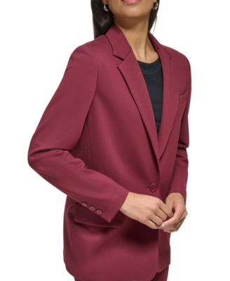 Petite Notch Collar Flap Pocket One-Button Jacket