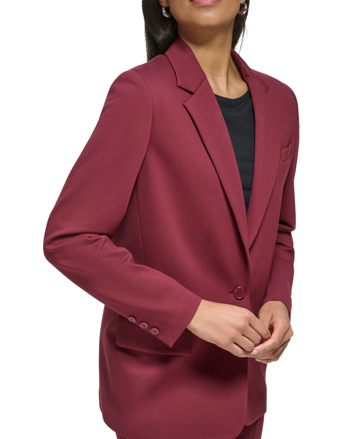 Dkny Petite Notch Collar Flap Pocket One-Button Jacket