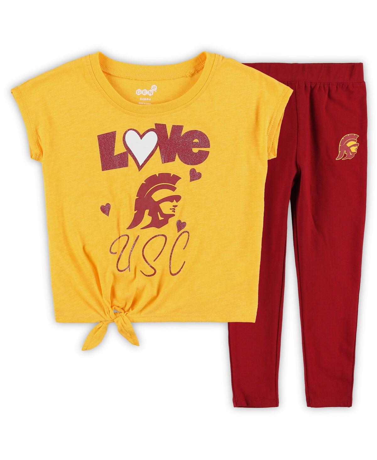 Outerstuff Babies' Toddler Boys And Girls Gold, Garnet Florida State Seminoles Forever Love Team T-shirt And Leggings S In Gold,cardinal