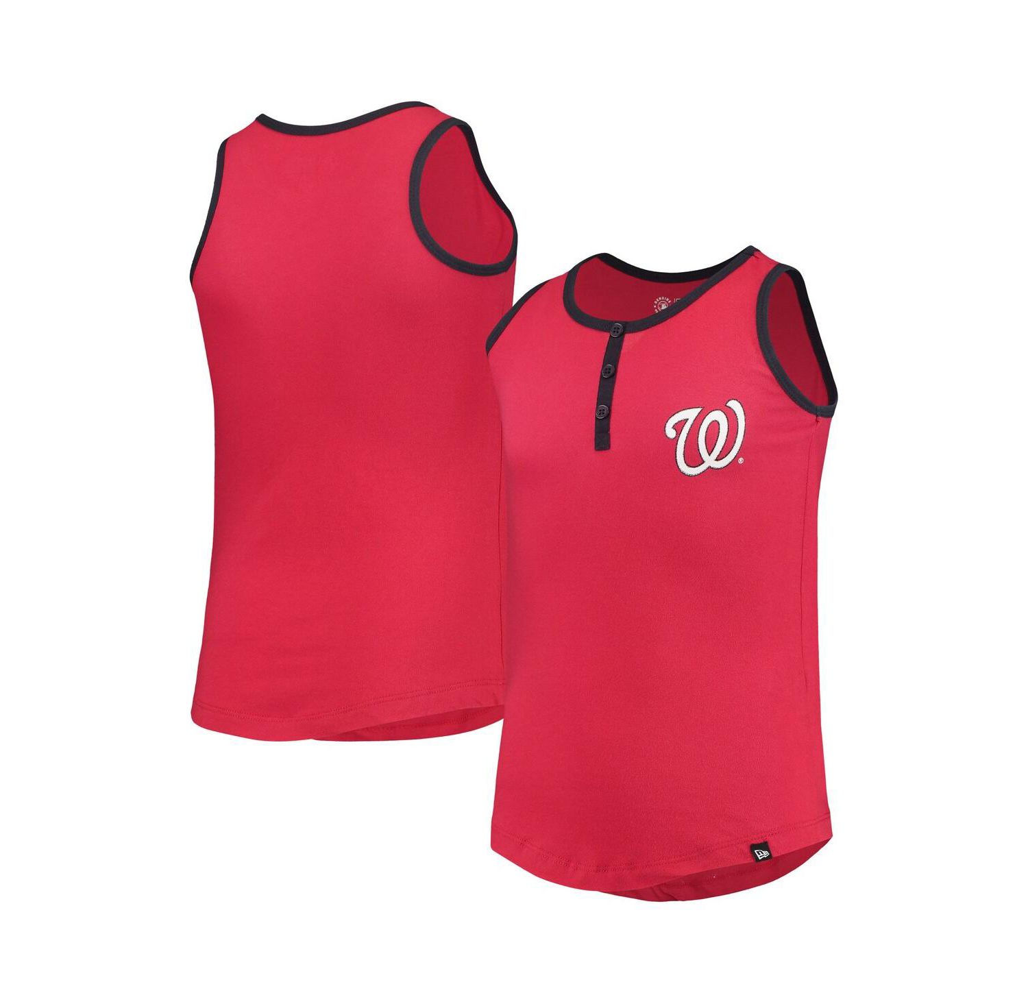 Big Girls Red Washington Nationals Henley Tank Top