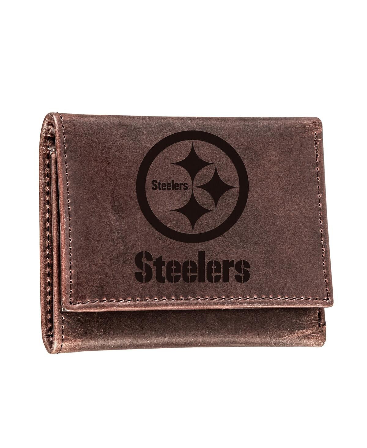 Evergreen Enterprises Men's Pittsburgh Steelers Leather Team Tri-fold Wallet In Brown