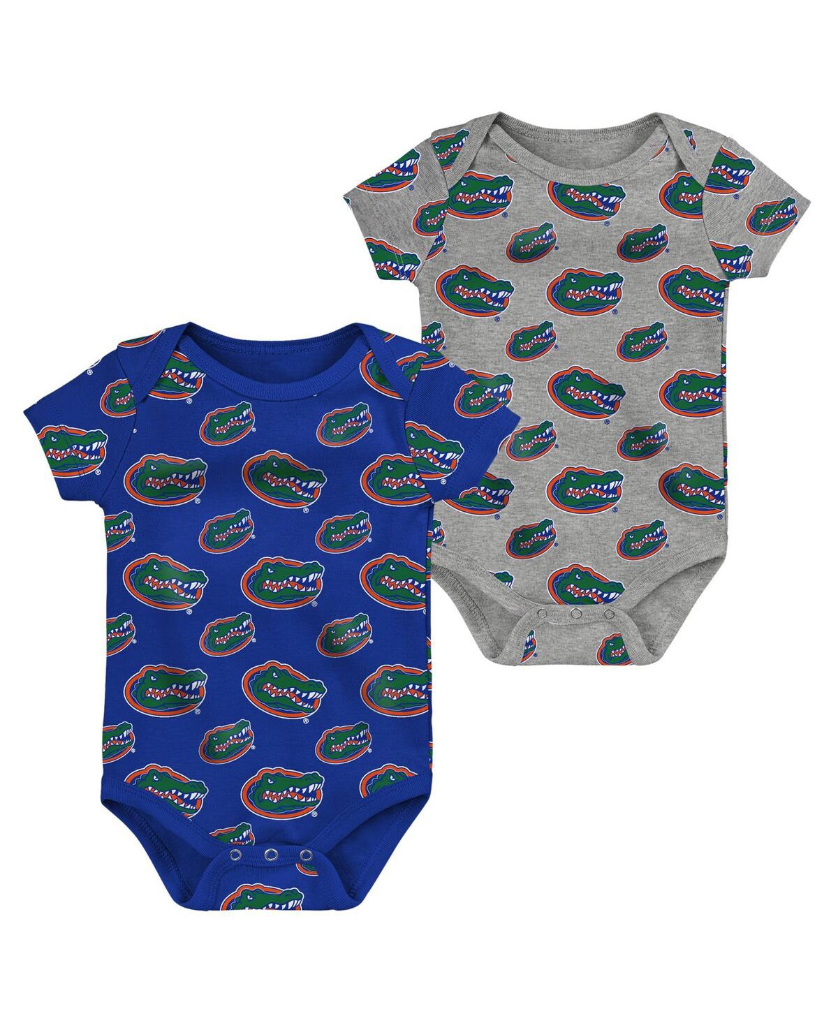 Shop Outerstuff Newborn And Infant Boys And Girls Royal, Heather Gray Florida Gators Two-pack Double Up Bodysuit Set In Royal,heather Gray