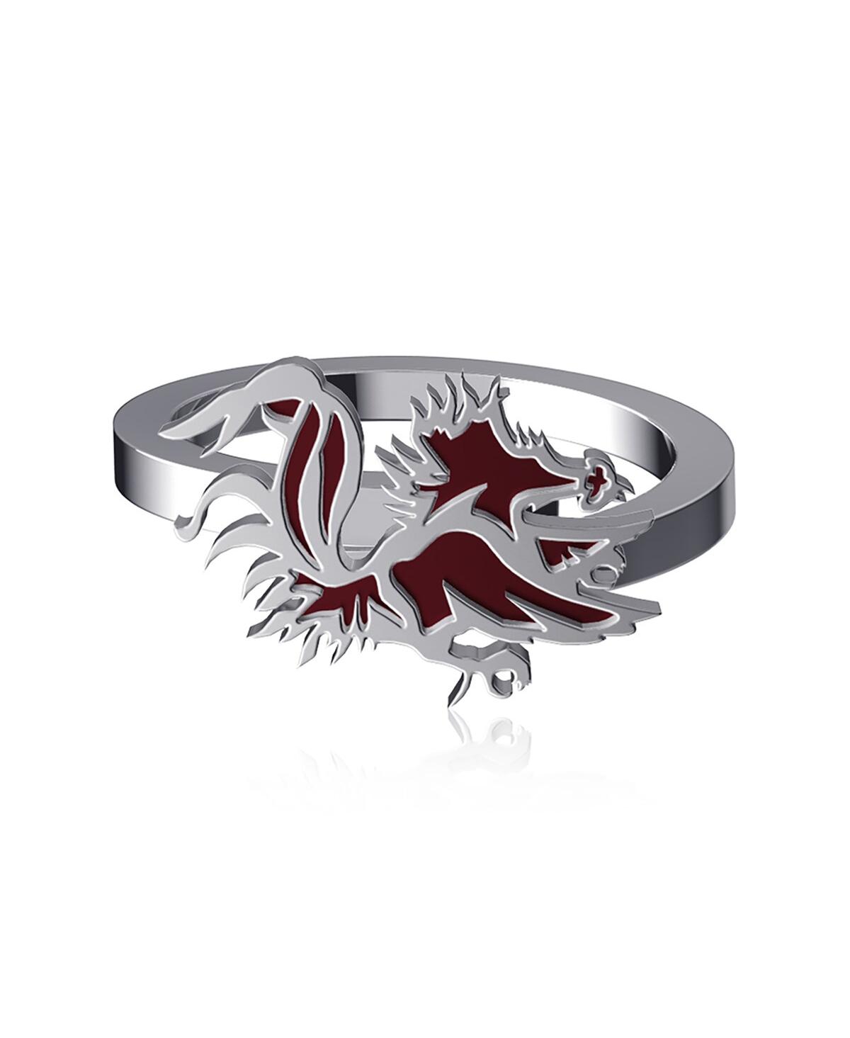 Dayna Designs Women's  South Carolina Gamecocks Bypass Enamel Silver Ring
