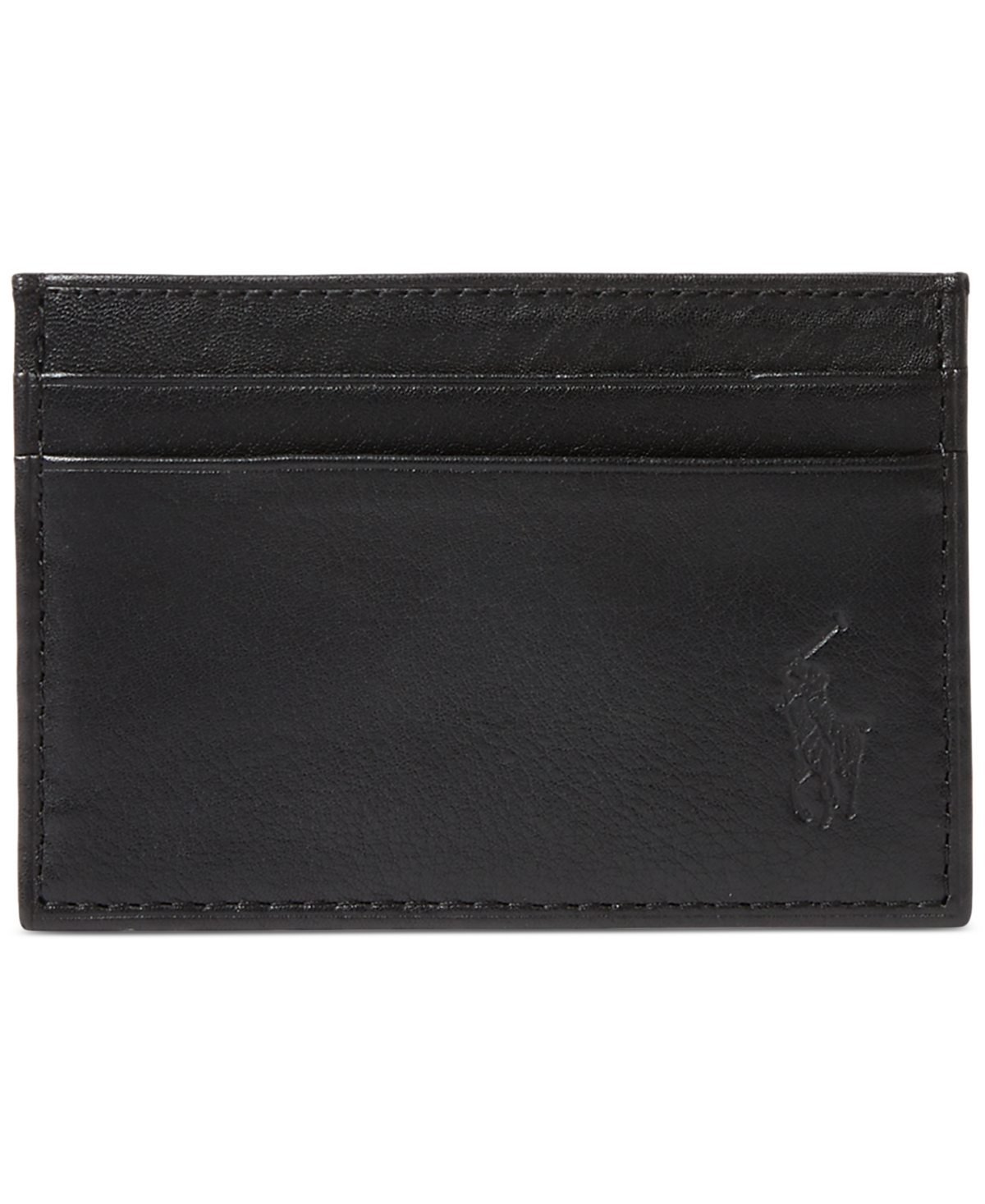 Men's Pebbled Leather Card Case & Money Clip - Black