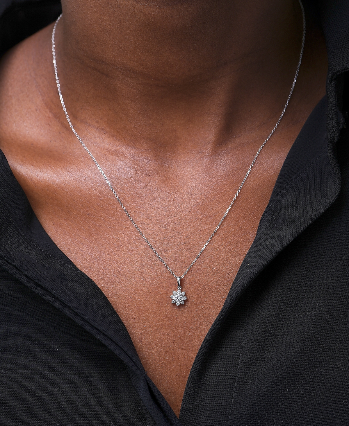Diamond Star Flower Pendant Necklace (1/3 ct. t.w.) in 14k Gold, + extender