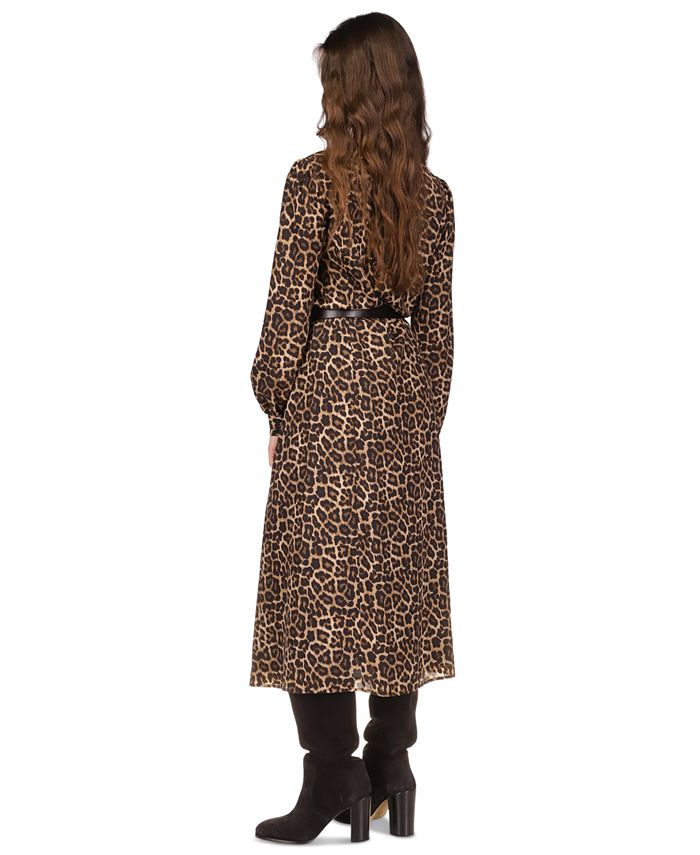 Michael Kors Women's Kate Animal-Print Button-Down Belted Midi Dress ...