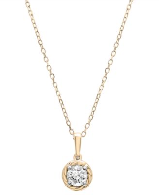 Diamond Knot-Frame Solitaire Pendant Necklace (1/3 ct. t.w.) in 14k Gold, 15" + 3" extender