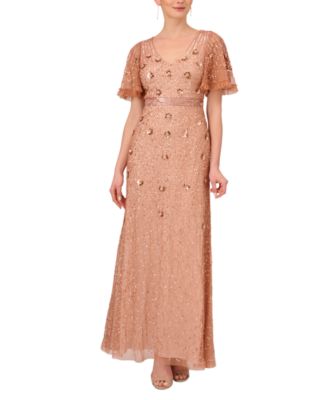 Adrianna Papell Women's Embellished Flutter-Sleeve Gown - Macy's