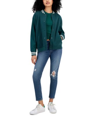 Hippie Rose - Juniors' Faux-Leather-Trim Bomber Jacket & Crewneck Top
